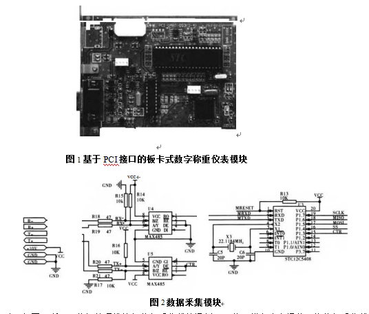 基于PCI接口板卡式數(shù)字稱重儀表模塊圖和數(shù)據(jù)采集模塊圖