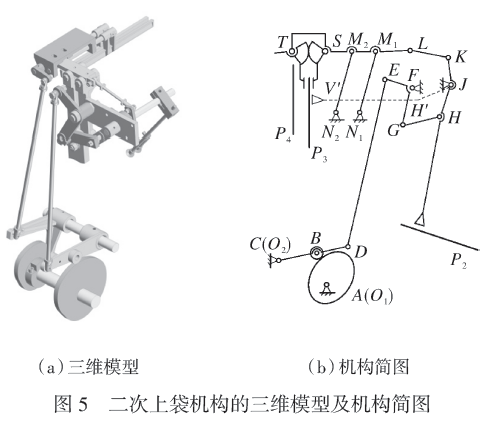 包裝機二次上袋機構(gòu)三維模型及機構(gòu)簡圖