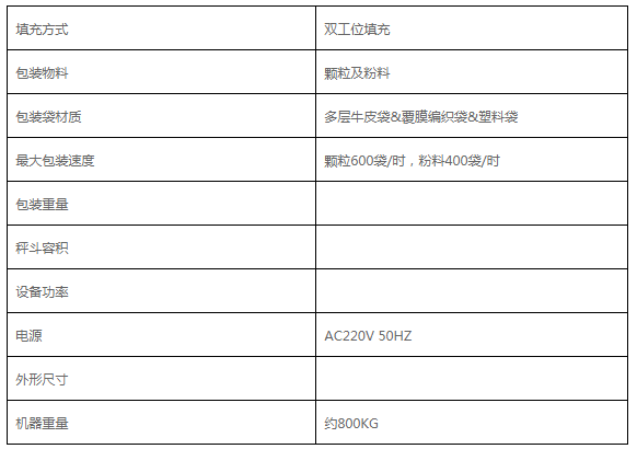 全自動定量包裝秤參數(shù)圖